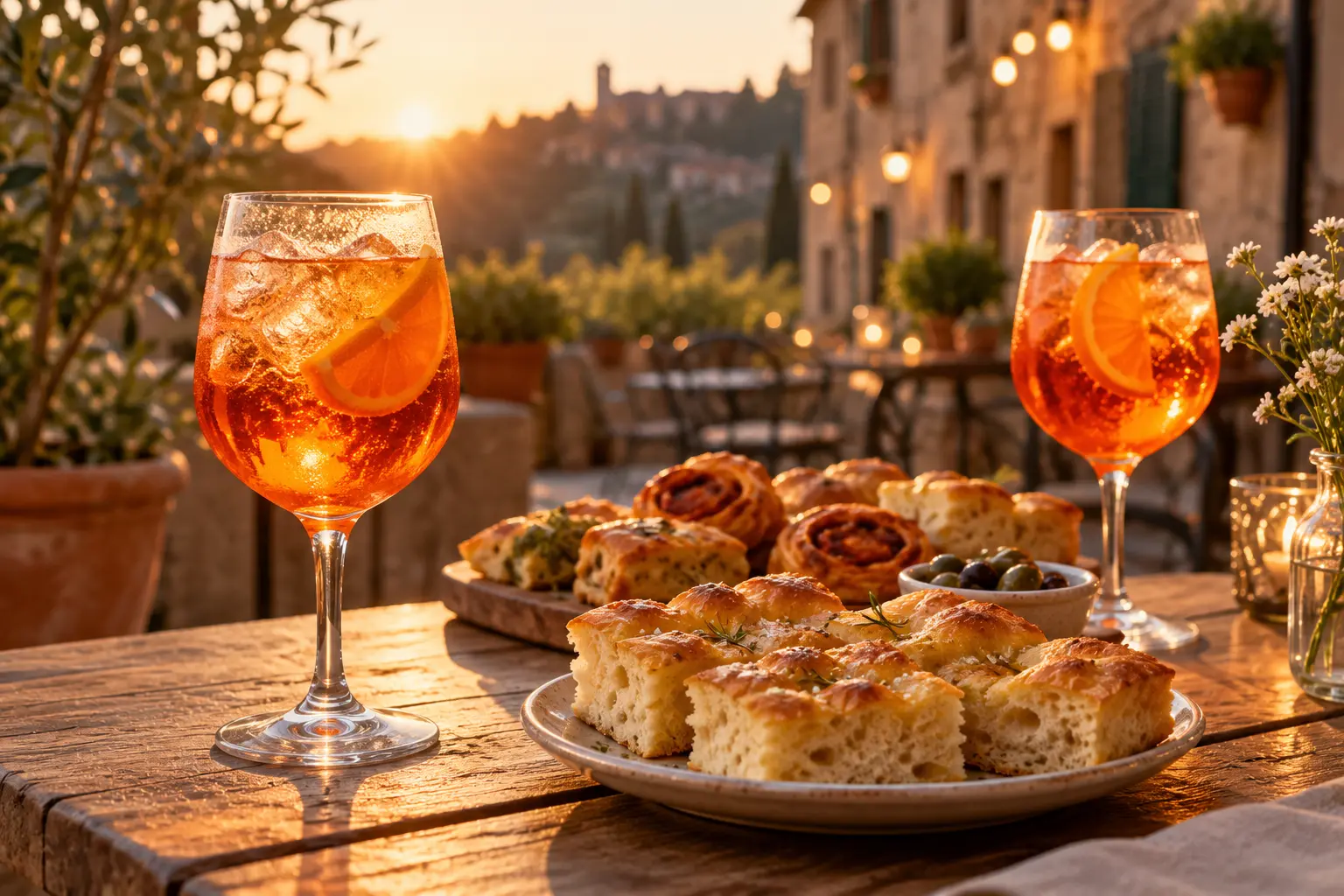 Fotografia illustrativa di un aperitivo con focaccia e stuzzichini